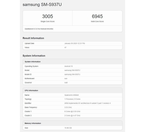 Samsung Galaxy S25 Slim su Geekbench: prestazioni iniziali insoddisfacenti ma attesi miglioramenti Benchmark nel test single-core e multi-core di Samsung Galaxy S25 Slim